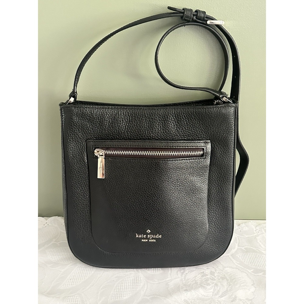 Kate Spade New York Black Pebbled Crossbody Bag Zip Top Gold Hardware Medium